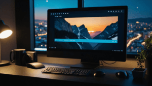 PC bureautique complet avec moniteur, clavier, et souris sur un bureau